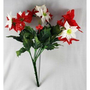 Vintage Artificial Pointsettia Red White Christmas Holiday Flowers